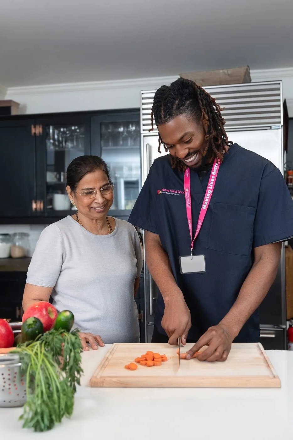 Nurse cooking for patient