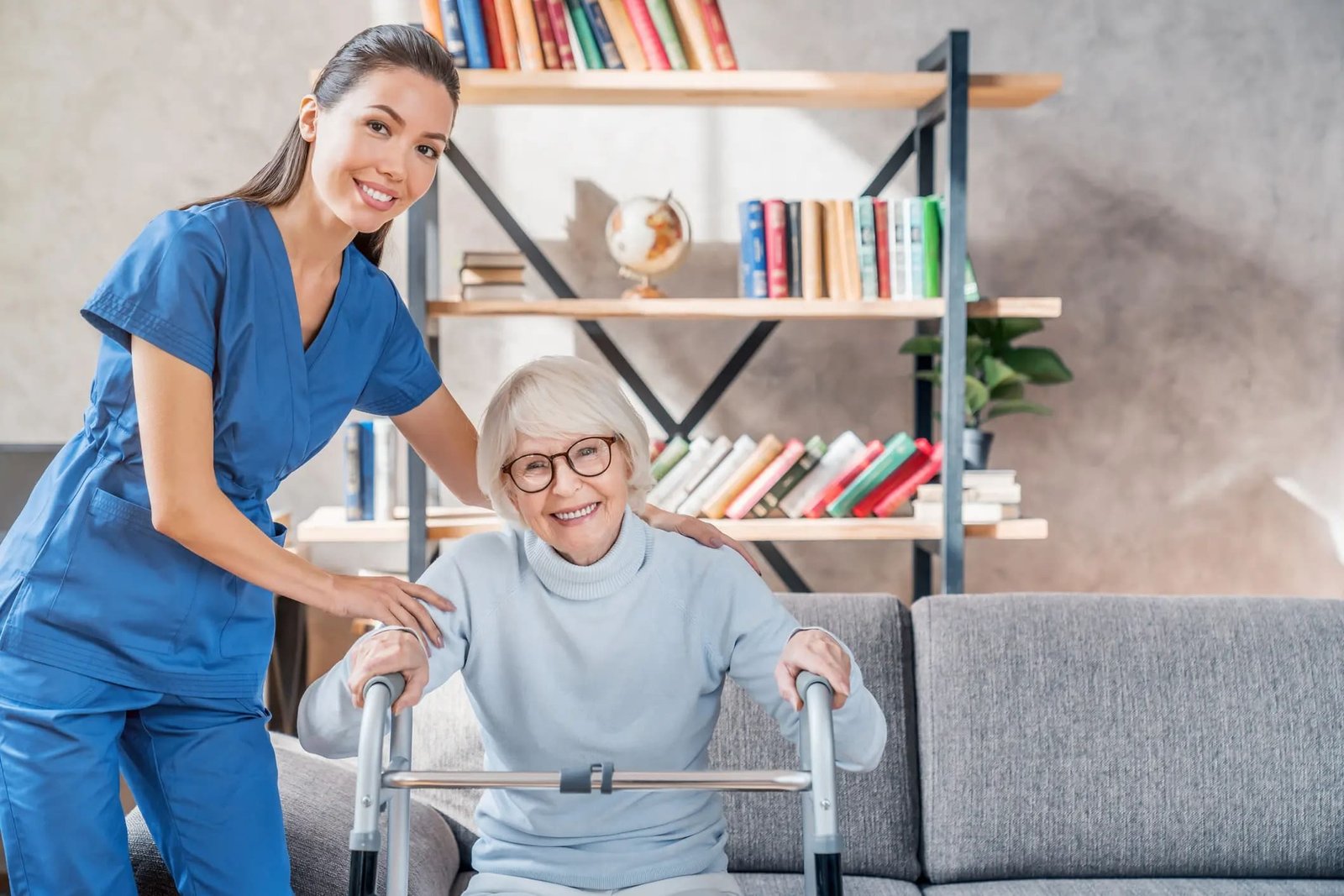 Friendly Nurse taking care of old patient